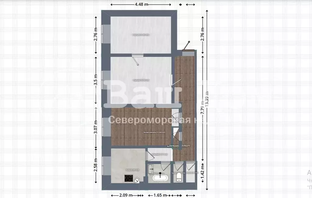 3-к кв. Мурманская область, Североморск ул. Сафонова, 24 (71.0 м) - Фото 0