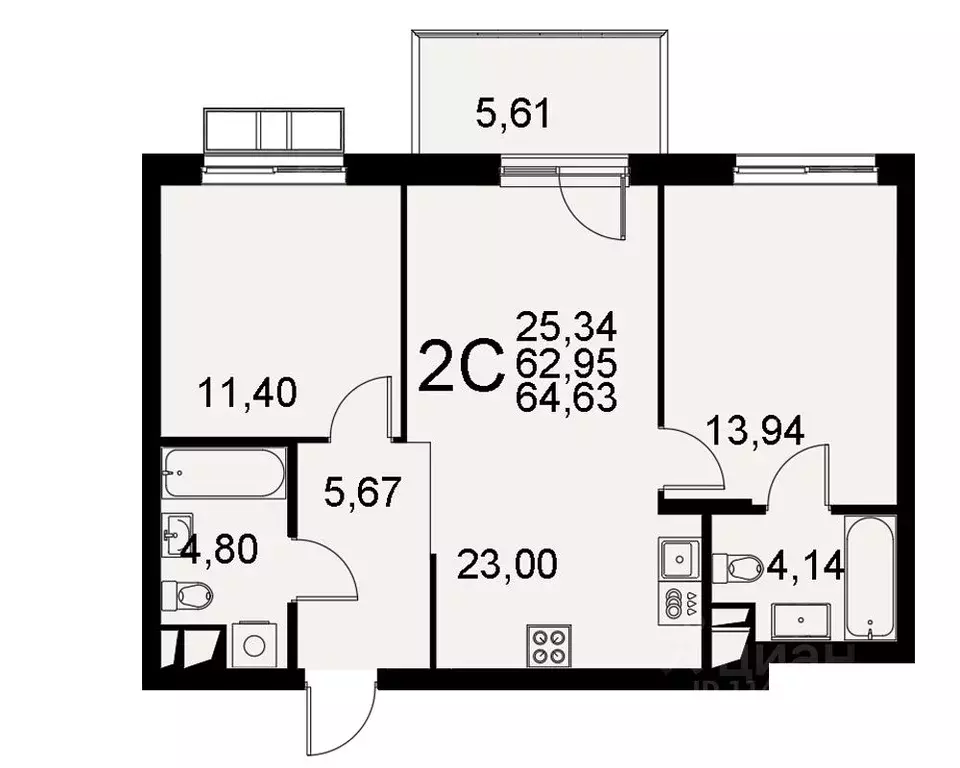 2-к кв. Тульская область, Тула Хлебная пл. (62.95 м) - Фото 0