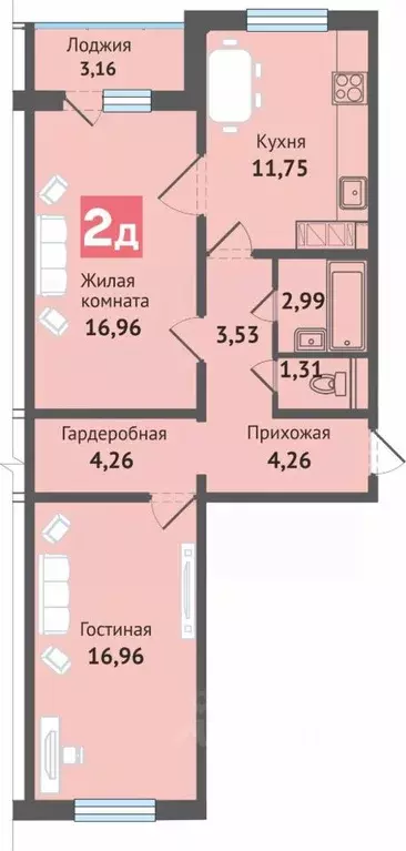 2-к кв. Чувашия, Чебоксары ул. Академика В.Н.Челомея, 14 (65.18 м) - Фото 1