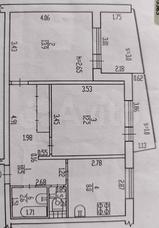 2-к. квартира, 54,1 м, 5/9 эт. - Фото 0