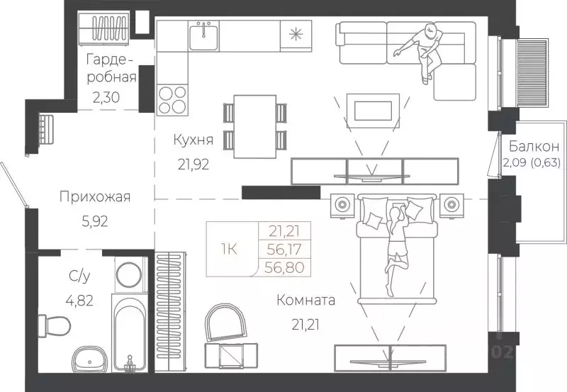 1-к кв. Алтай, Майминский район, с. Майма ул. Энергетиков (56.8 м) - Фото 1