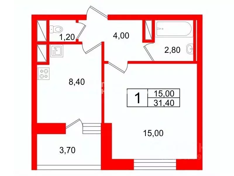 1-к кв. Санкт-Петербург Туристская ул., 30к1 (31.4 м) - Фото 2