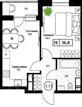 1-к кв. Московская область, Пушкино Пушкино Град жилой комплекс (36.8 ... - Фото 1