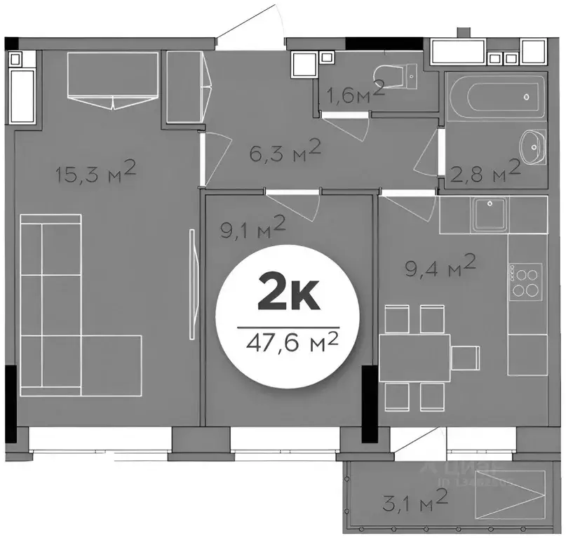 2-к кв. Удмуртия, Ижевск Воткинское ш., 41к2 (47.0 м) - Фото 1