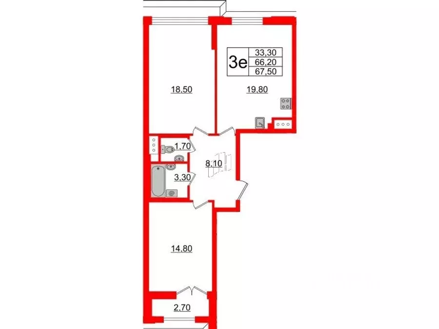 2-к кв. Санкт-Петербург ул. Дыбенко, 2 (66.9 м) - Фото 1