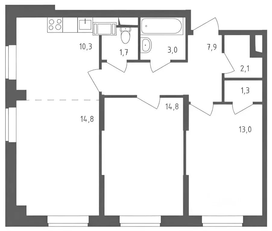 3-к кв. москва ул. недорубова, 30 (69.0 м) - Фото 1