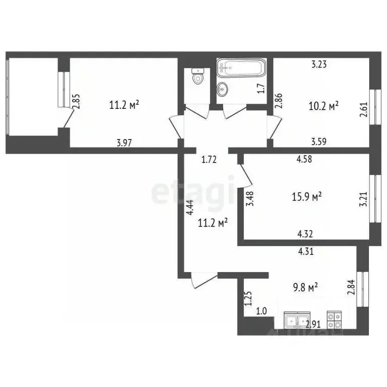 3-к кв. Орловская область, Орел Раздольная ул., 49 (62.1 м) - Фото 2