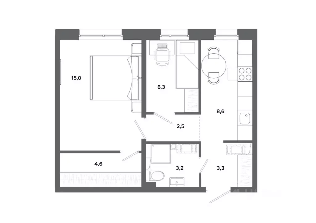 2-к кв. Ханты-Мансийский АО, Сургут 30А мкр,  (43.5 м) - Фото 0