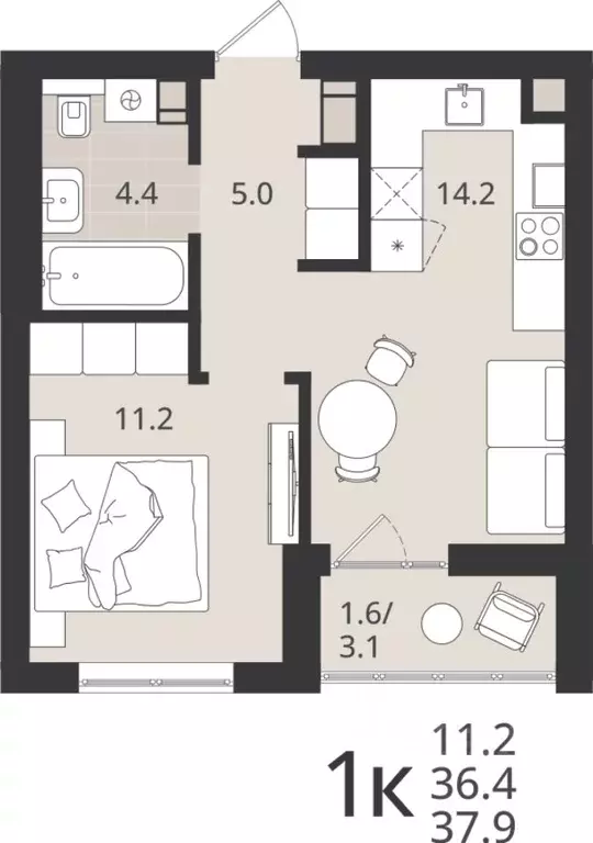 1-к кв. Калининградская область, Калининград Мичуринец-1 СТ, Луччи ... - Фото 0
