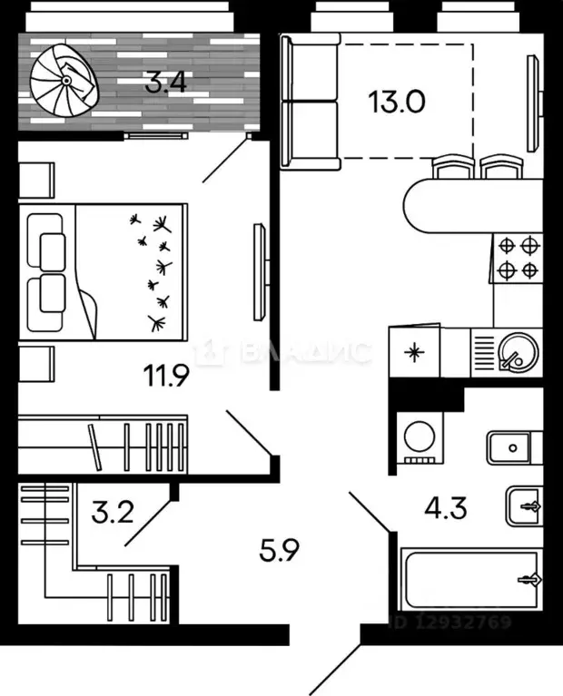 1-к кв. Пензенская область, Пенза ул. Измайлова, 38к3 (41.7 м) - Фото 1