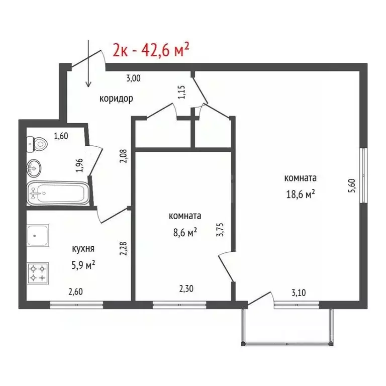 2-к кв. Свердловская область, Екатеринбург ул. Малышева, 107к1 (42.6 ... - Фото 1