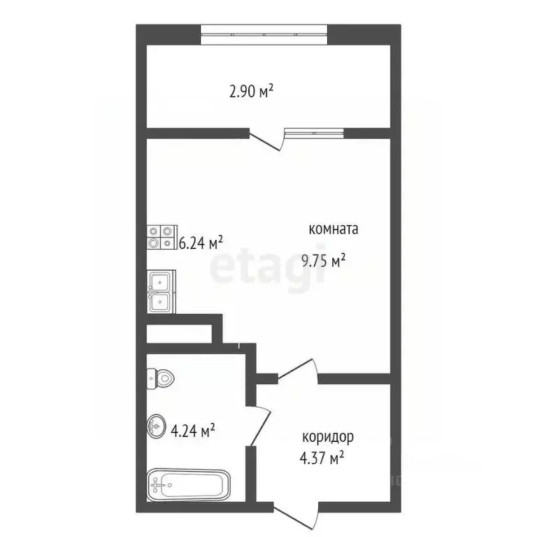 Студия Ямало-Ненецкий АО, Новый Уренгой Созидателей мкр, 2к4 (27.7 м) - Фото 2