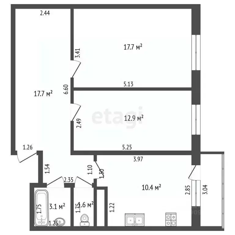 2-к кв. Смоленская область, Смоленск ш. Киевское, 60 (63.4 м) - Фото 2
