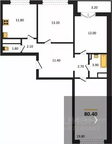 3-к кв. Воронежская область, Новоусманский район, пос. Отрадное ул. ... - Фото 1
