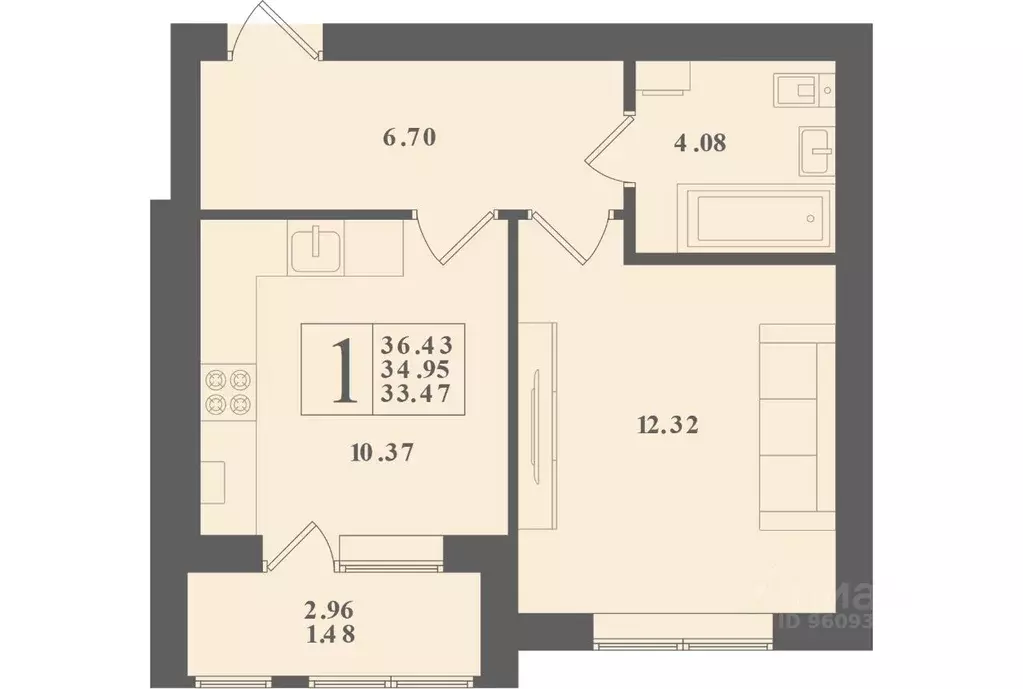 1-к кв. Калининградская область, Зеленоградский муниципальный округ, ... - Фото 1
