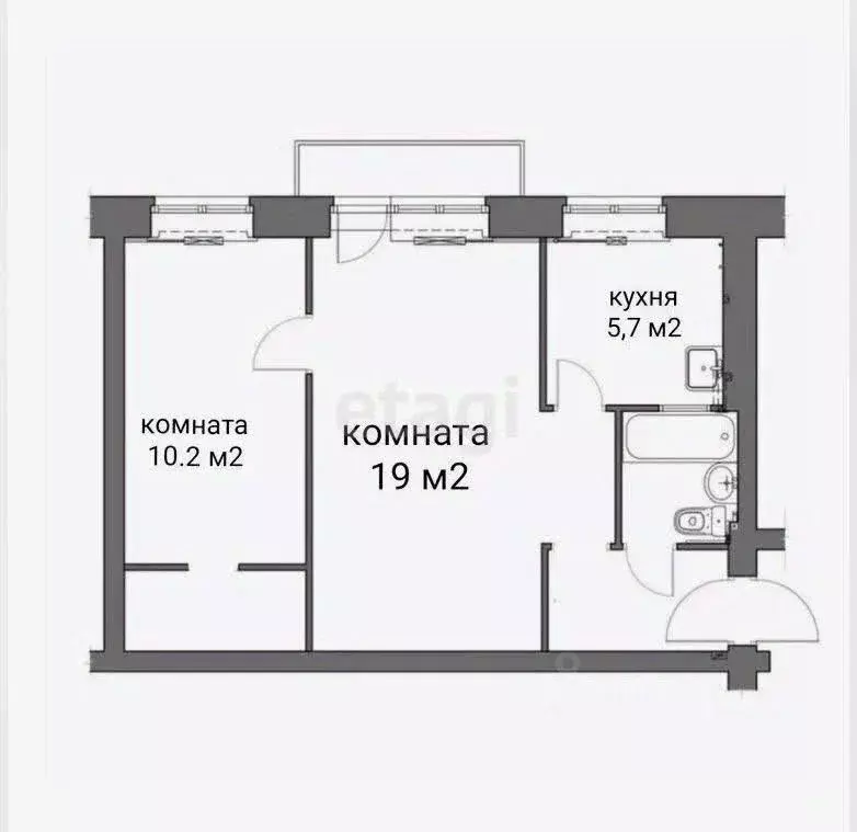 2-к кв. Татарстан, Казань ул. Декабристов, 180а (46.8 м) - Фото 0
