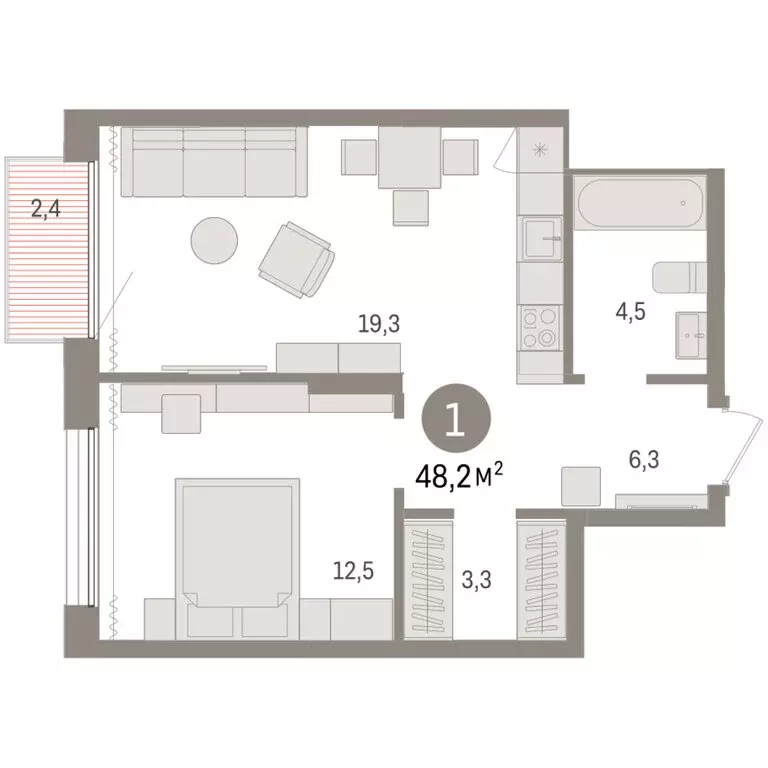 1-комнатная квартира: Тюмень, Краснооктябрьская улица, 4к3 (48.16 м) - Фото 1