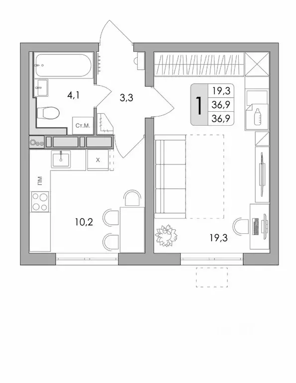 1-к кв. воронежская область, воронеж ул. шишкова, 140б/16 (36.9 м) - Фото 0