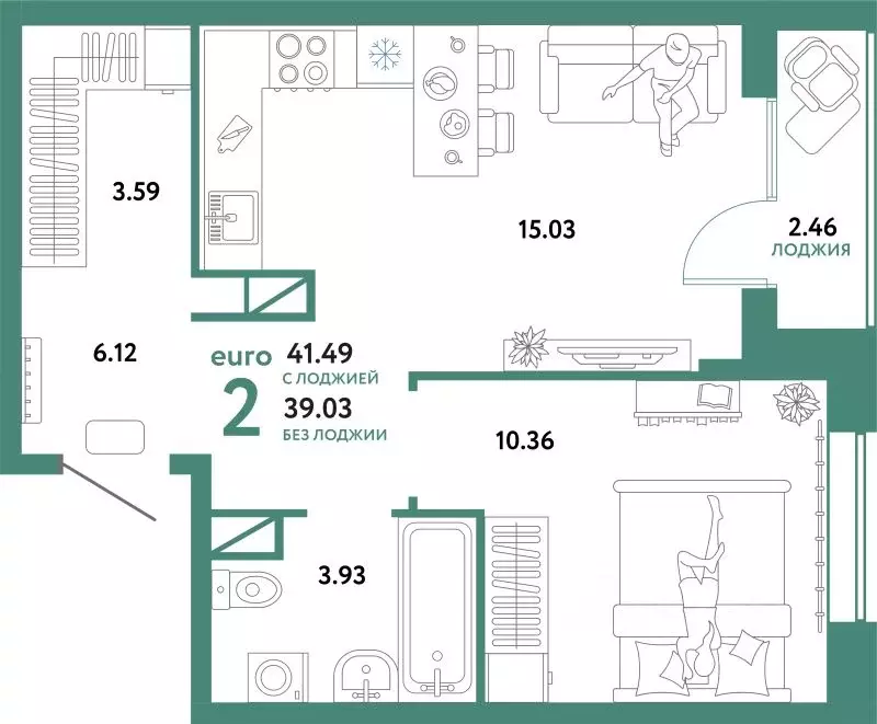 2-к кв. Тюменская область, Тюмень Интернациональная ул., 199к10 (41.62 ... - Фото 1