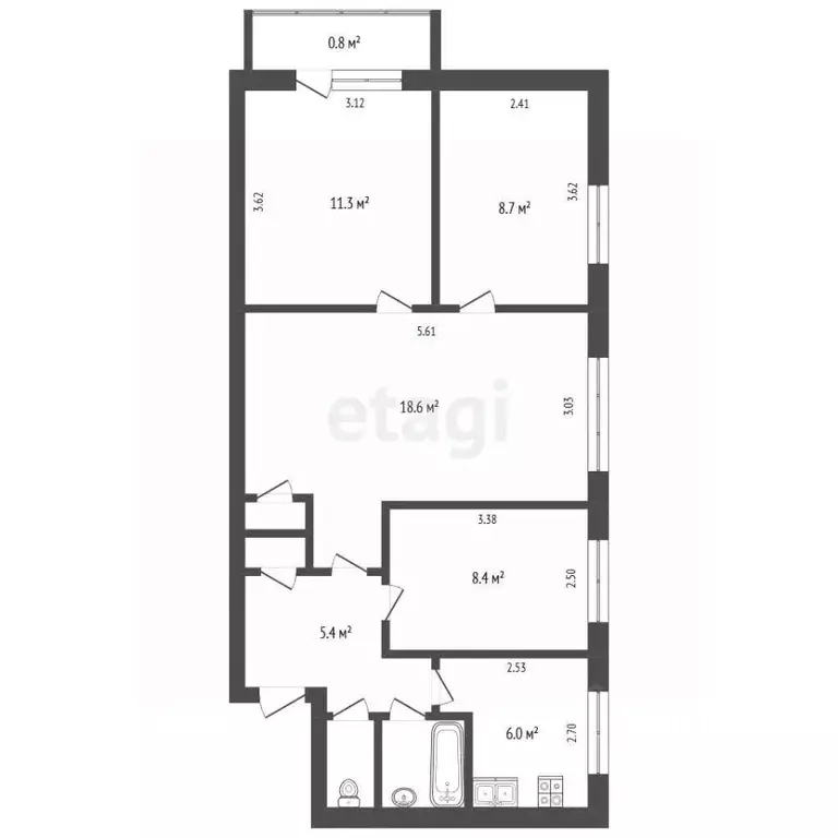 4-к кв. Татарстан, Набережные Челны пос. Сидоровка, 16 (62.8 м) - Фото 2