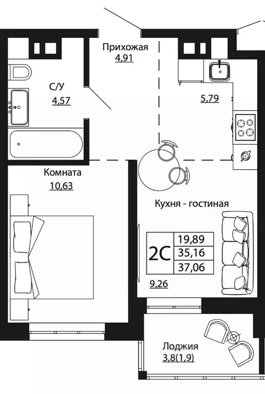 2-к кв. Ростовская область, Ростов-на-Дону ул. Текучева, 370/2 (36.46 ... - Фото 0