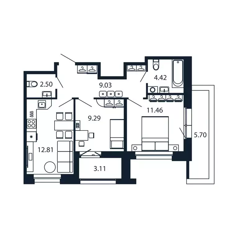 2-комнатная квартира: Новоселье, Центральная улица, 30к2 (49 м) - Фото 1