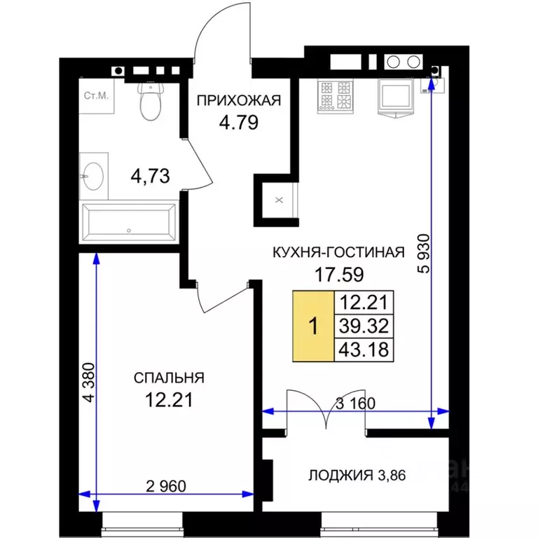 1-к кв. Калининградская область, Гурьевск Включи жилой комплекс (43.18 ... - Фото 0