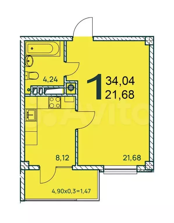 1-к. квартира, 35 м, 1/9 эт. - Фото 1