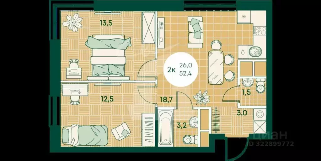 2-к кв. Адыгея, Тахтамукайский район, Яблоновский пгт Промышленная ... - Фото 2