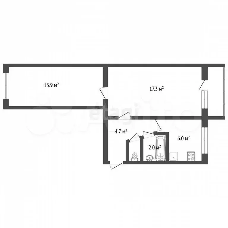 2-к. квартира, 47 м, 2/5 эт. - Фото 0