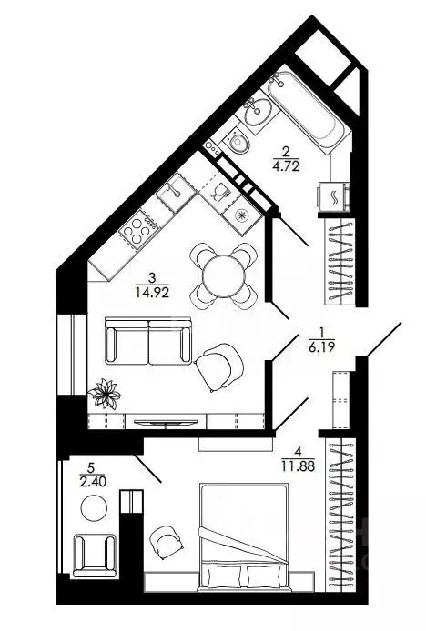 1-к кв. Липецкая область, Липецк Университетский мкр, Архитектор жилой ... - Фото 2