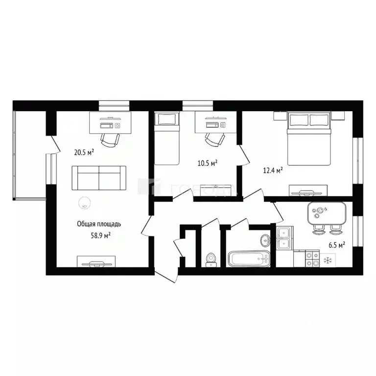 3-к кв. Новосибирская область, Новосибирск ул. Дмитрия Шамшурина, 10 ... - Фото 2