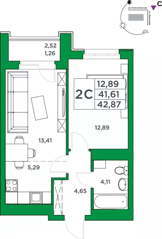 1-комнатная квартира: Уфа, Комсомольская улица, 8 (41.61 м) - Фото 1