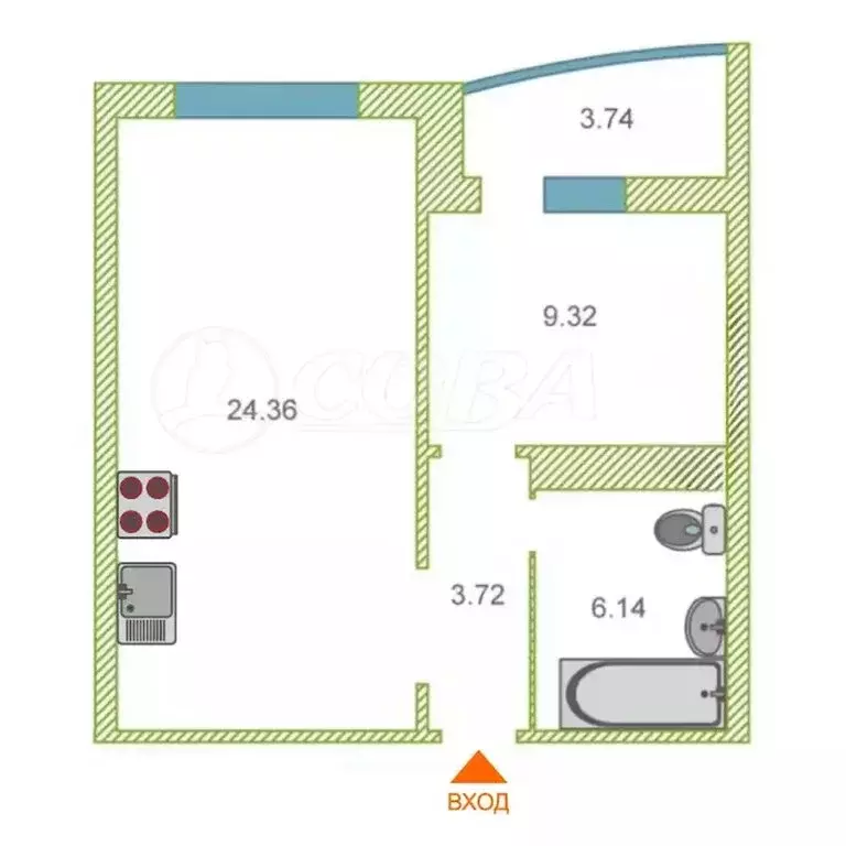 1-комнатная квартира: Патрушева, улица Михаила Лермонтова, 5/1 (42 м) - Фото 2
