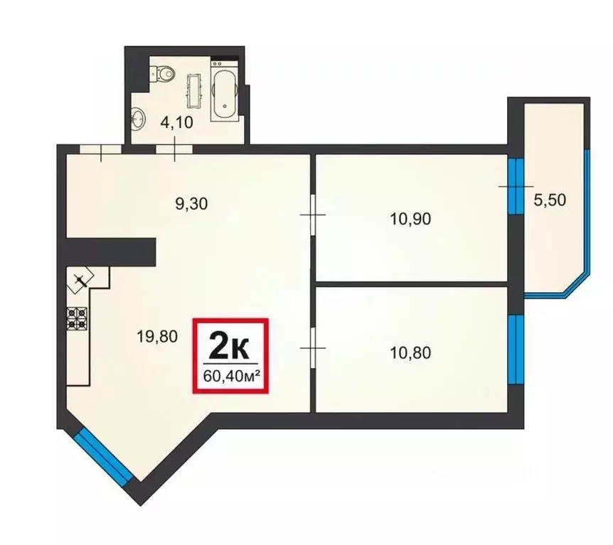 2-к кв. Краснодарский край, Анапа Анапское ш., 30к2 (61.0 м) - Фото 2