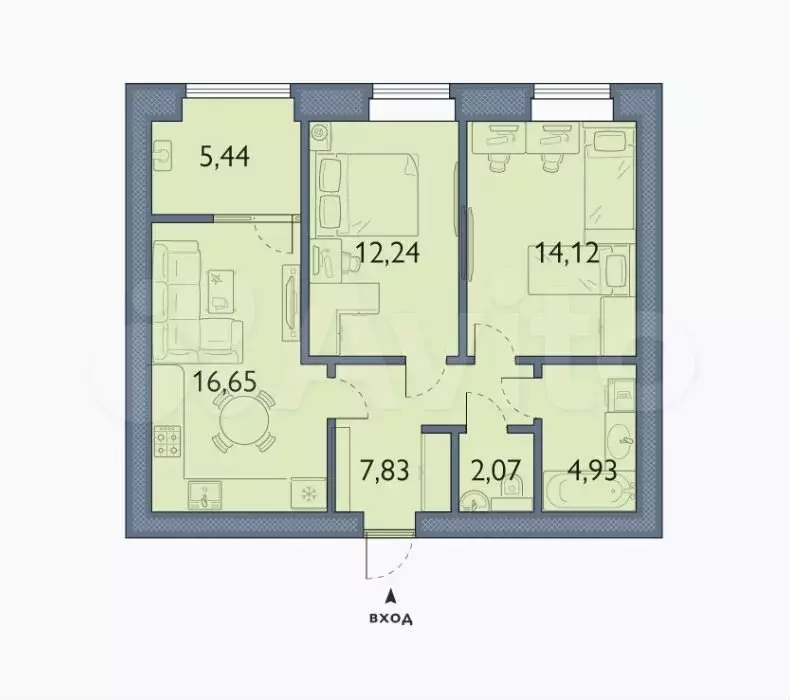 2-к. квартира, 63,3 м, 5/8 эт. - Фото 1