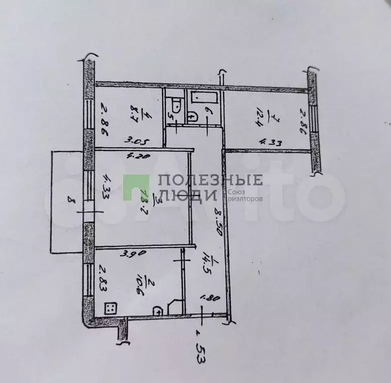 3-к. квартира, 68,3 м, 4/5 эт. - Фото 0