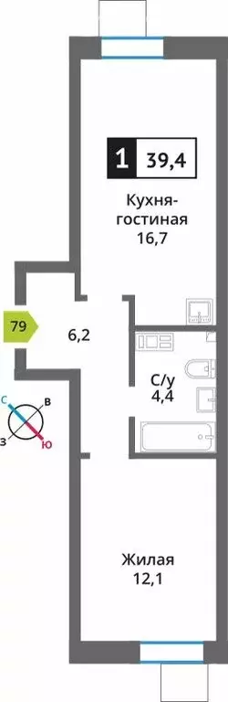 1-комнатная квартира: Светлые Горы, квартал Марьино-Знаменское, жилой ... - Фото 1