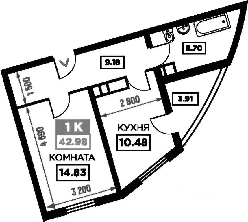 1-к кв. Краснодарский край, Краснодар Воронежская ул., 47Д (42.0 м) - Фото 1