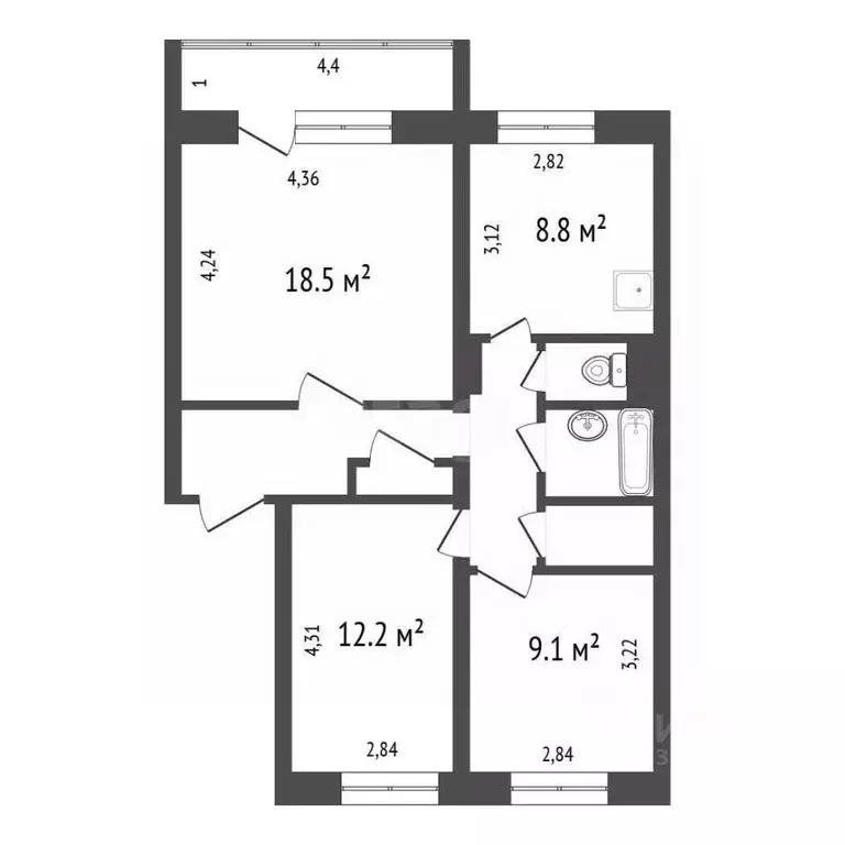 3-к кв. Красноярский край, Красноярск ул. Борисевича, 21 (65.1 м) - Фото 2