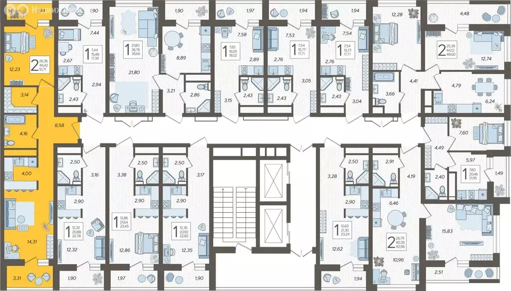 2-комнатная квартира: Сочи, жилой комплекс Кислород, 1 (51.71 м) - Фото 1