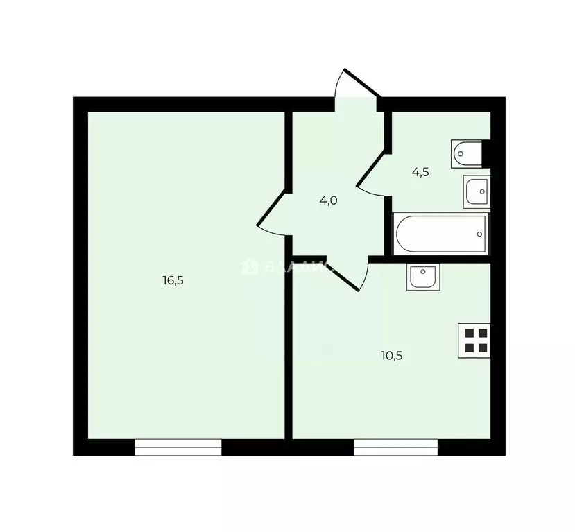 Квартира, 1 комната, 37.6 м - Фото 1