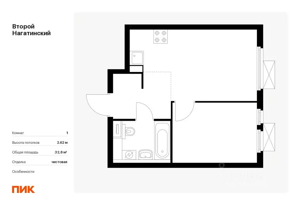 1-к кв. Москва Второй Нагатинский жилой комплекс, к1.1 (32.8 м) - Фото 0