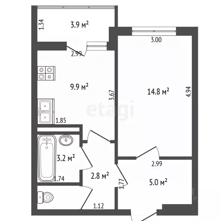 1-к кв. Тюменская область, Тюмень ул. Николая Зелинского, 19 (36.5 м) - Фото 2