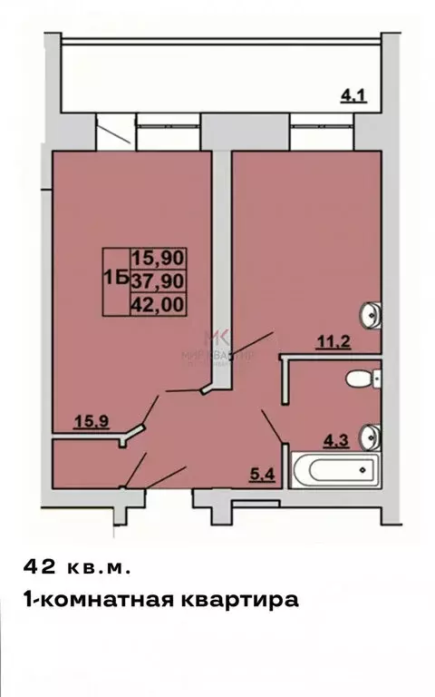 1-комнатная квартира: Абакан, улица Кирова, 236А (42 м) - Фото 2