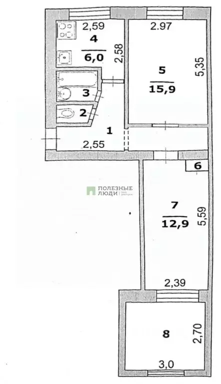 2-к кв. Белгородская область, Белгород ул. Мичурина, 62А (42.7 м) - Фото 2
