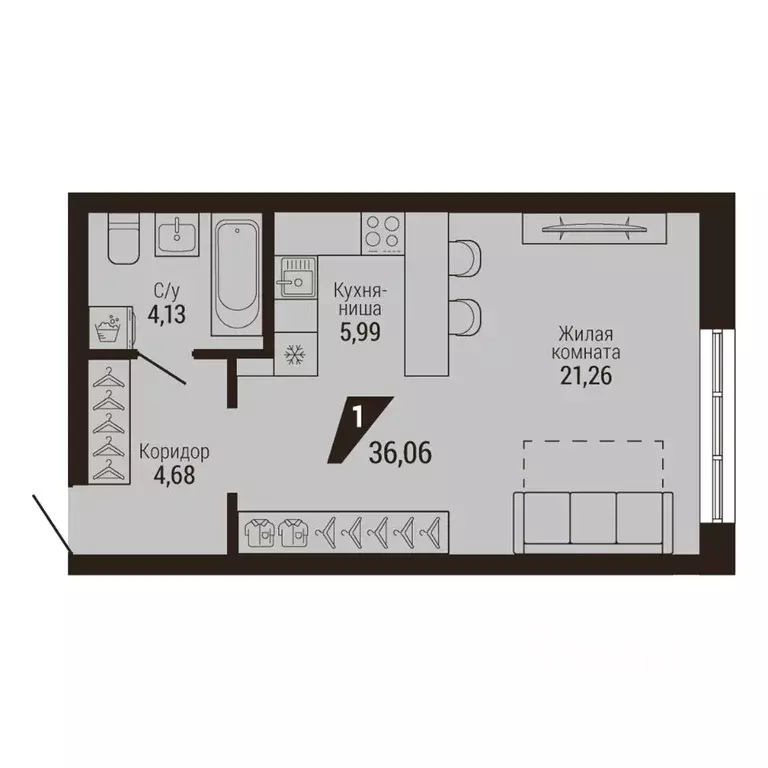 1-к кв. Свердловская область, Екатеринбург Центральный жилрайон, Дом 7 ... - Фото 2