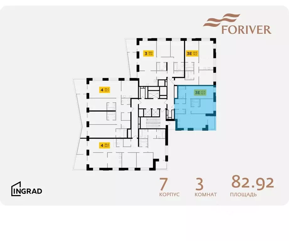 3-к кв. Москва Г мкр, Форивер жилой комплекс, 7 (82.92 м) - Фото 1