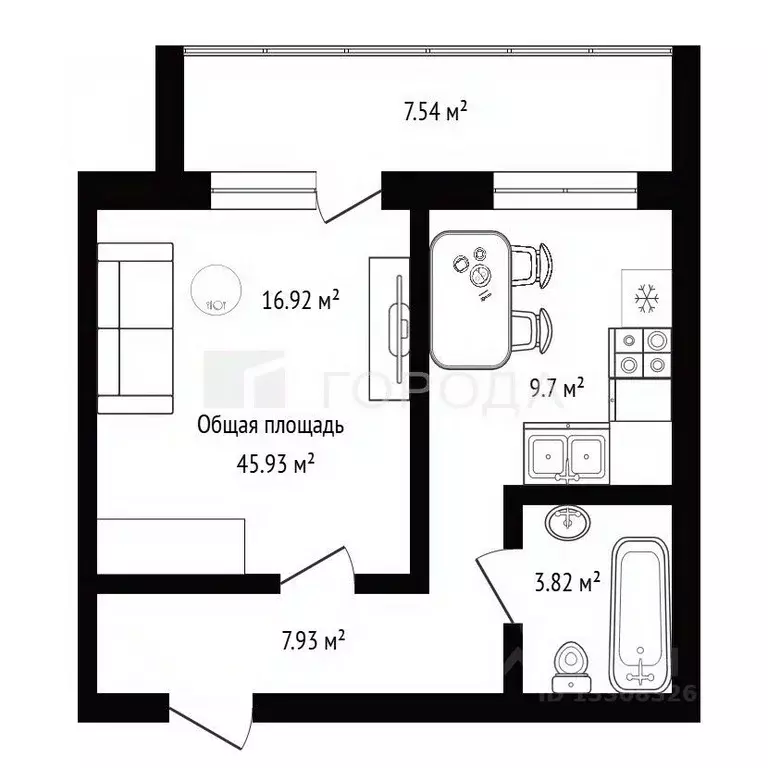 1-к кв. Новосибирская область, Новосибирск ул. Титова, 253/7 (45.93 м) - Фото 1