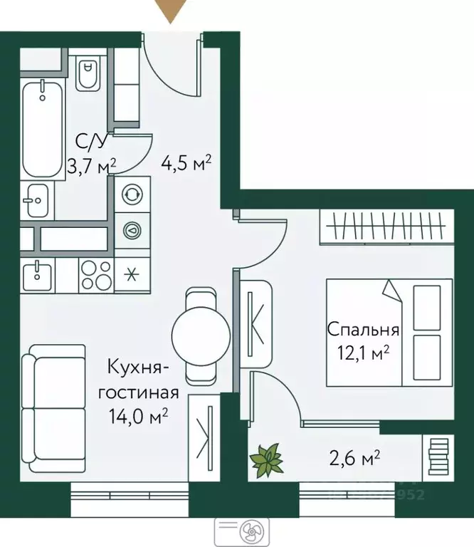 1-к кв. Волгоградская область, Волгоград Новосибирская ул., 74с1 ... - Фото 0